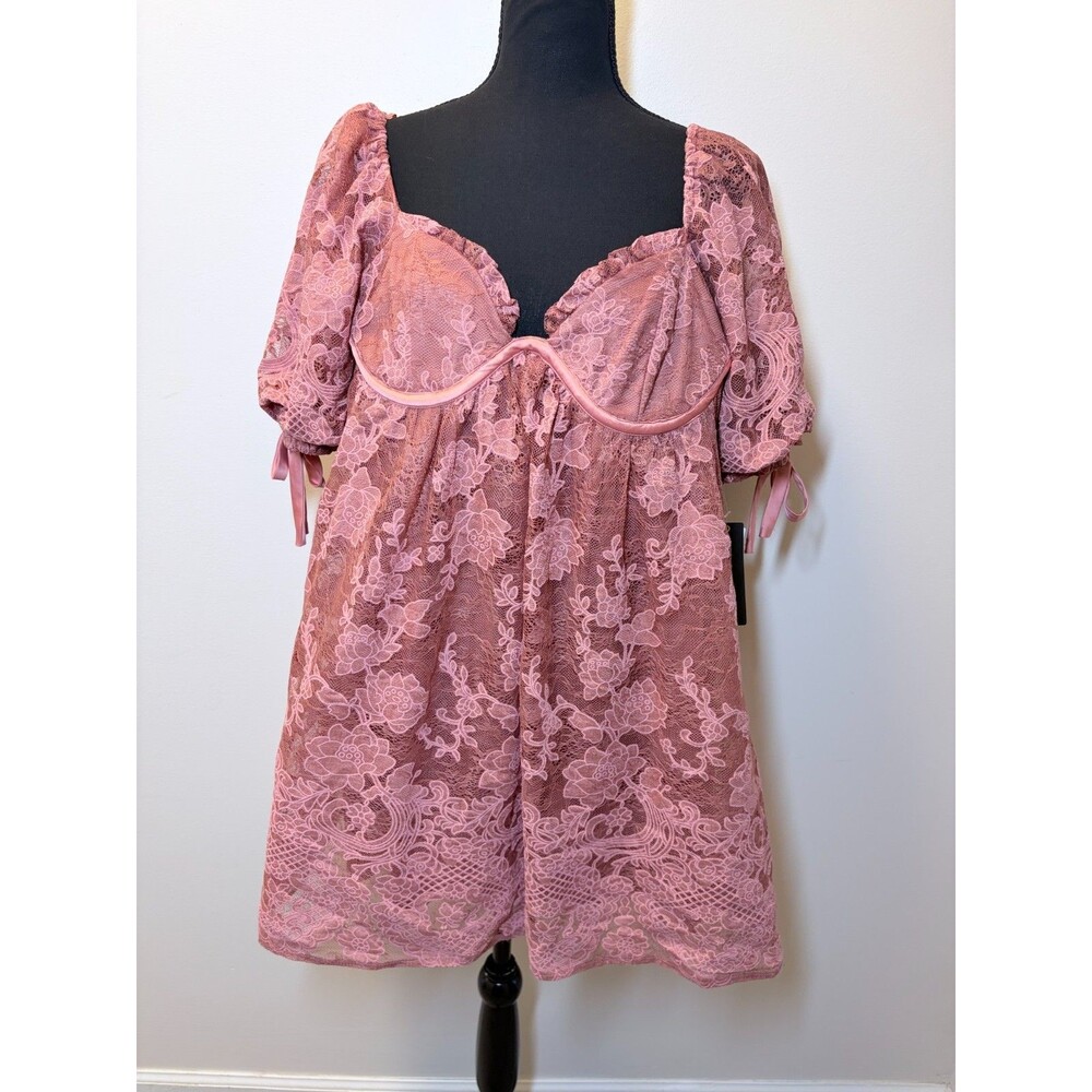 NWT Seni & Cade Dusty Rose Pink Lace Mini Dress Underwire Babydoll Coquette